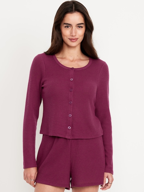 Button-Down Waffle-Knit Sleep Top