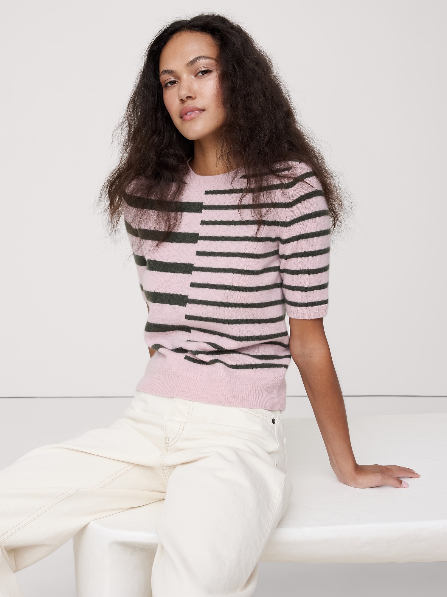 Lightweight Cashmere Short-Sleeve Sweater