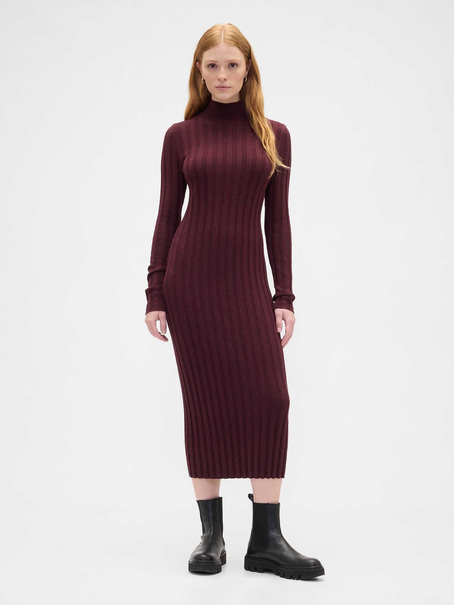 CashSoft Ribbed Mockneck Midi Dress