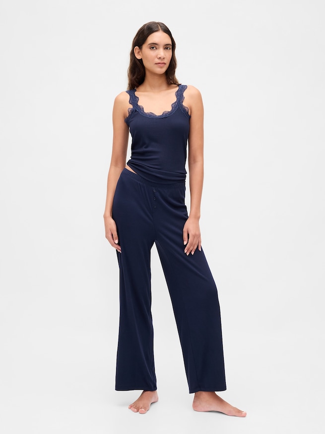 細リブ レース パジャマタンクトップ-1