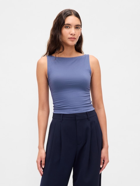 CloseKnit Jersey Boatneck Crop Tank Top