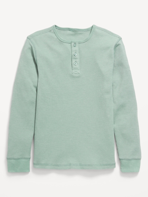 Long-Sleeve Henley Waffle-Knit T-Shirt for Boys