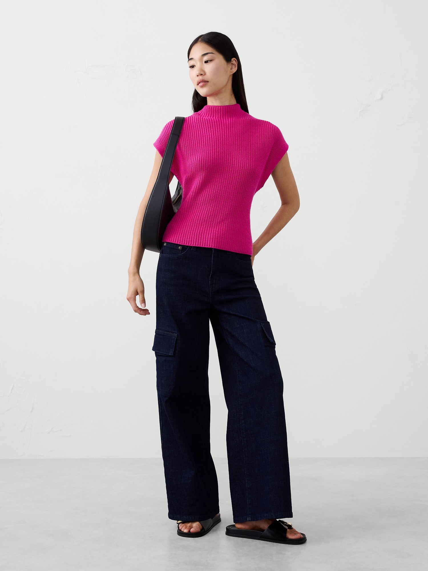 Ribbed Mock-Neck Sweater Shell