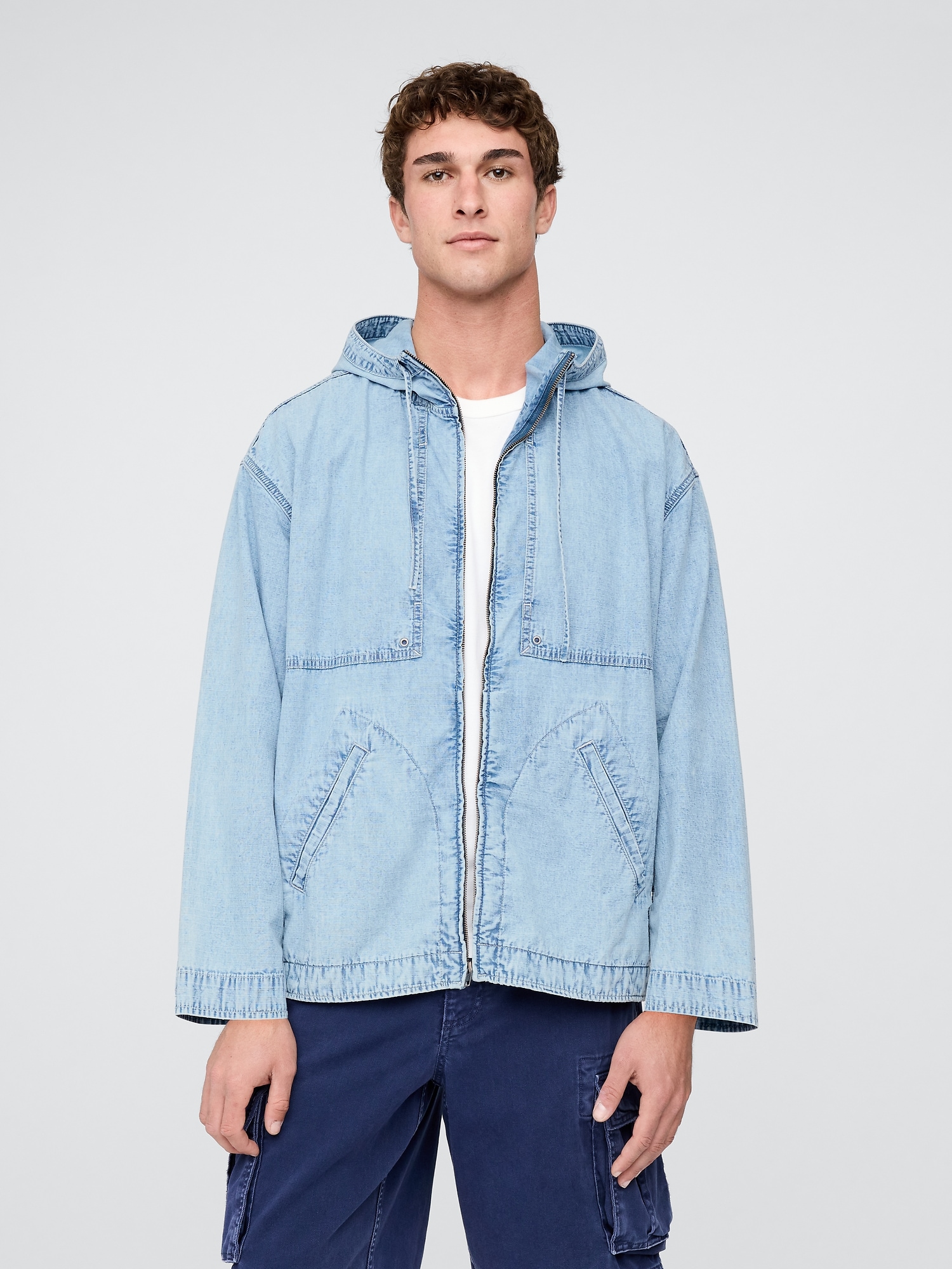 Gap デニムリップストップ オーバーサイズ アノラック ジップアップジャケット Gap デニムリップストップ オーバーサイズ アノラック ジップアップジャケット