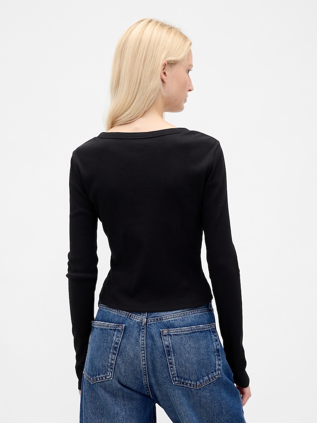 リブ クロップド GAPロゴ クルーネックTシャツ-2