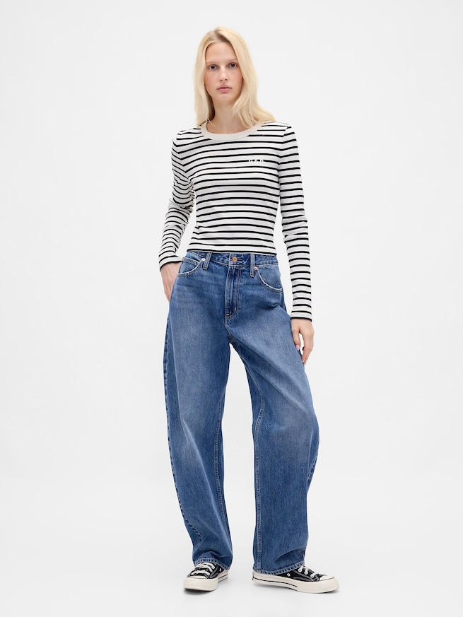 リブ クロップド GAPロゴ クルーネックTシャツ-1