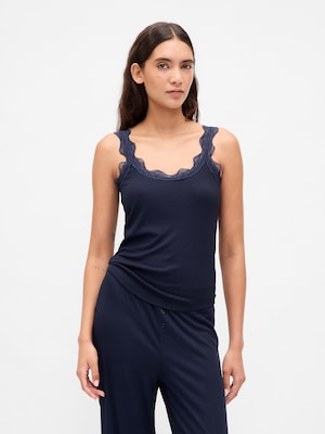 細リブ レース パジャマタンクトップ