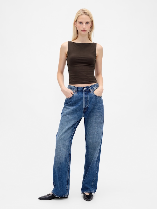 クロースニット ジャージー ボートネック クロップド シェルタンクトップ-1