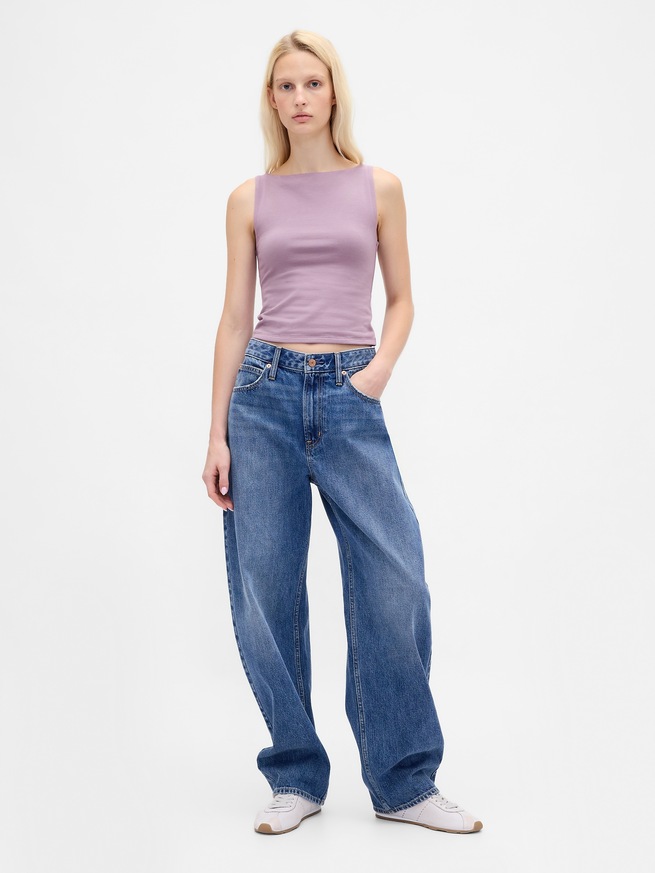 クロースニット ジャージー ボートネック クロップド シェルタンクトップ-1