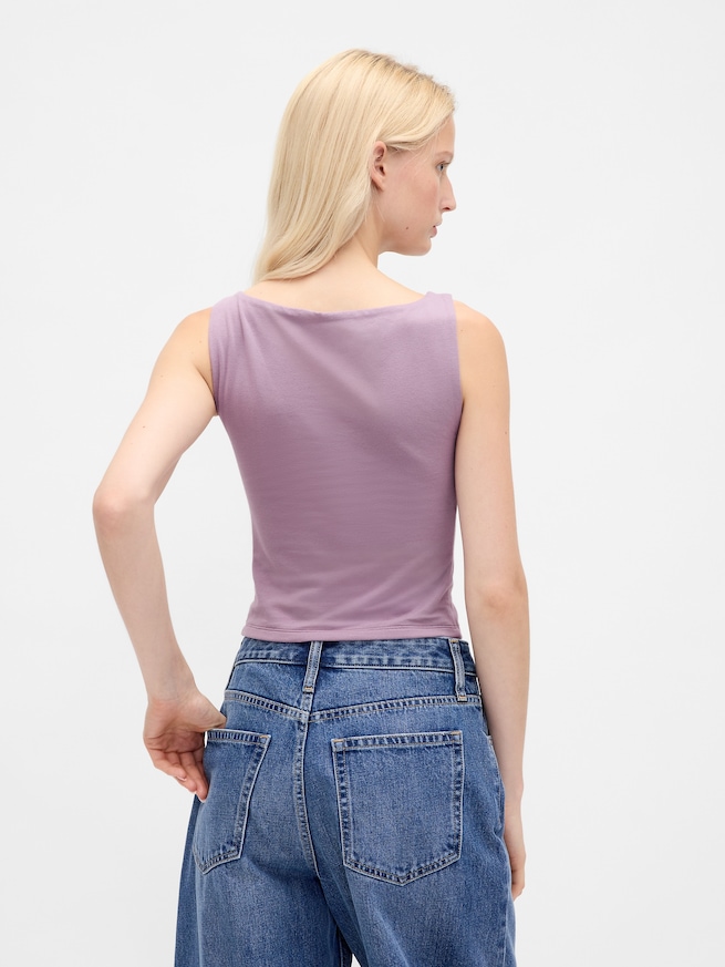 クロースニット ジャージー ボートネック クロップド シェルタンクトップ-2