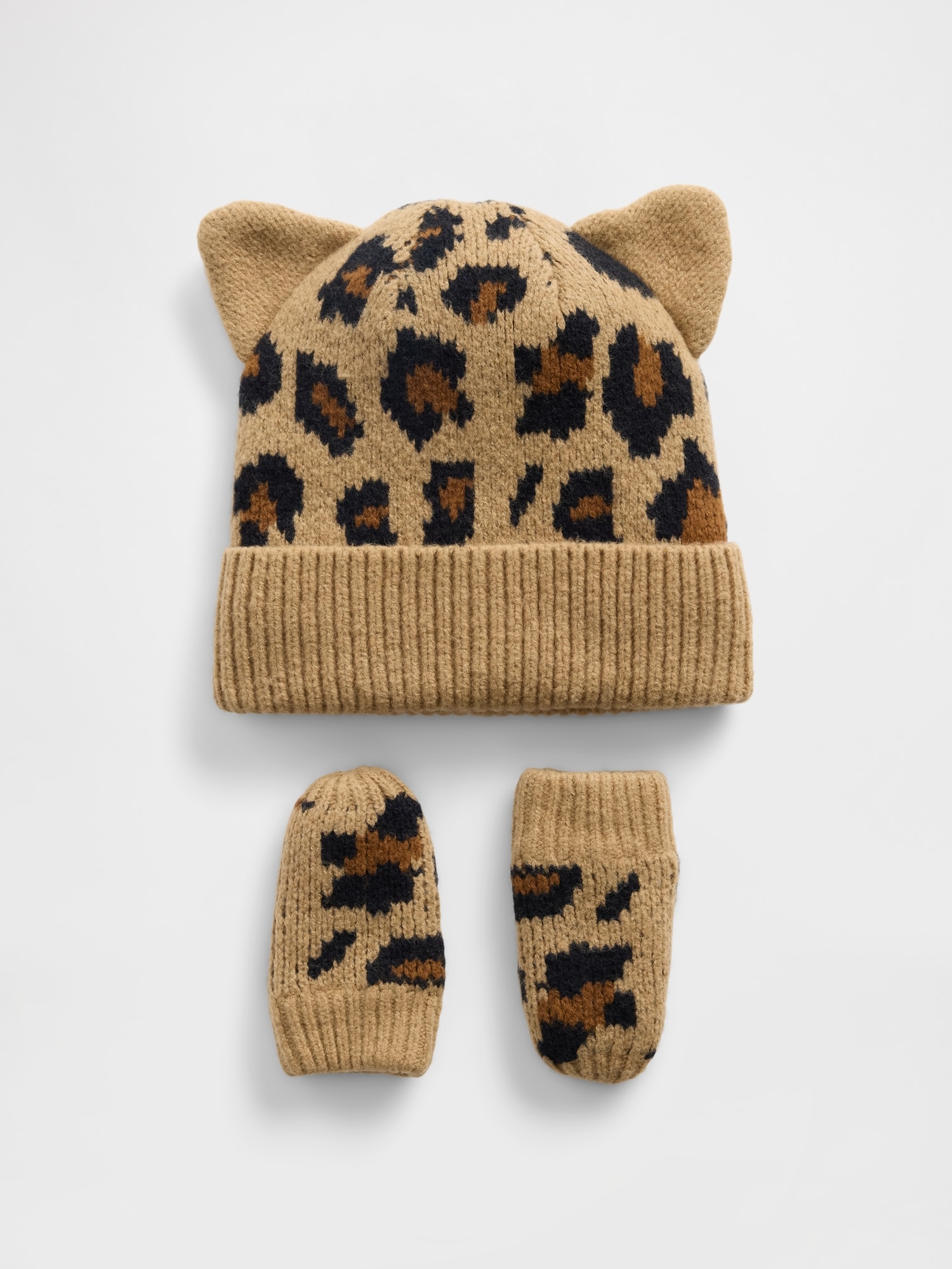 Gap CashSoft カシミヤタッチ レオパード ビーニー&ミトンセット (幼児・ベビー) Gap CashSoft カシミヤタッチ レオパード ビーニー&ミトンセット (幼児・ベビー)