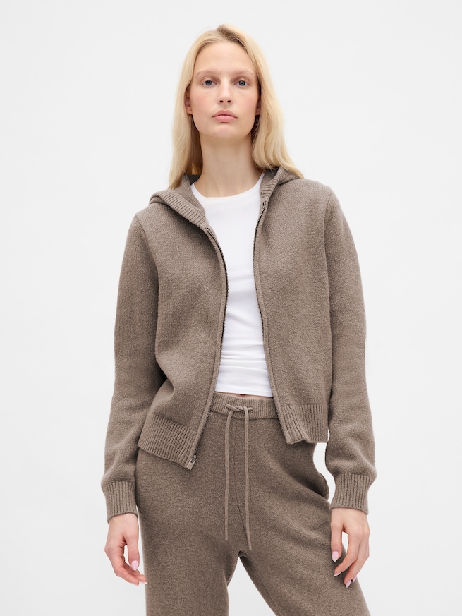 CashSoft カシミヤタッチ ジップアップ ニットパーカー-0