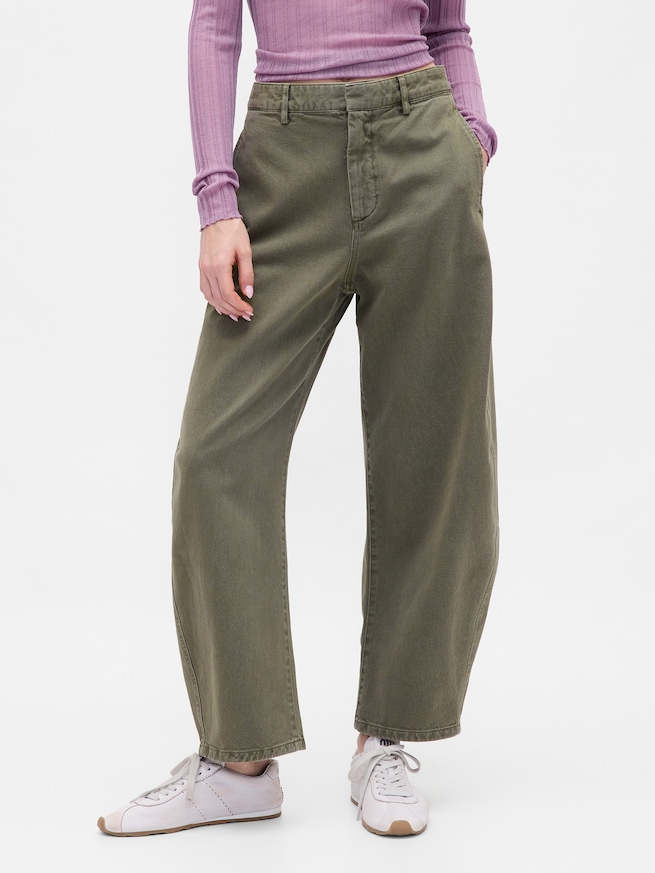 ミッドライズ ツイル バレルパンツ-1