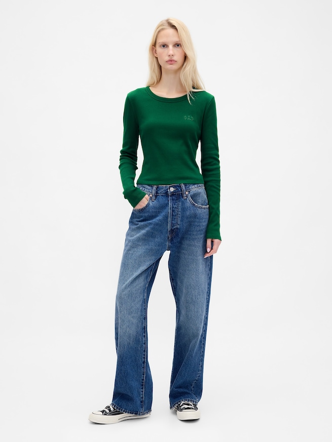 リブ クロップド GAPロゴ クルーネックTシャツ-1