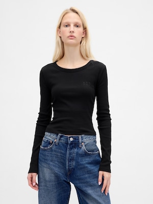 リブ クロップド クルーネックTシャツ