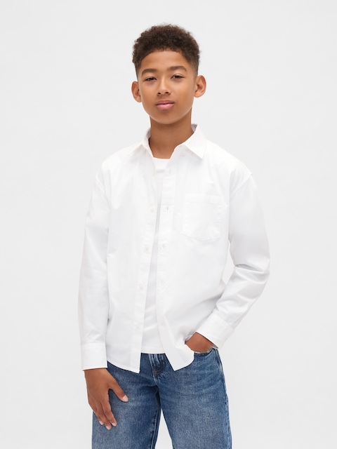 Kids Organic Cotton Poplin Uniform Relaxed Shirt