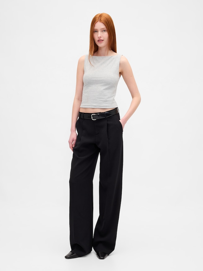 クロースニット ジャージー ボートネック クロップド シェルタンクトップ-1