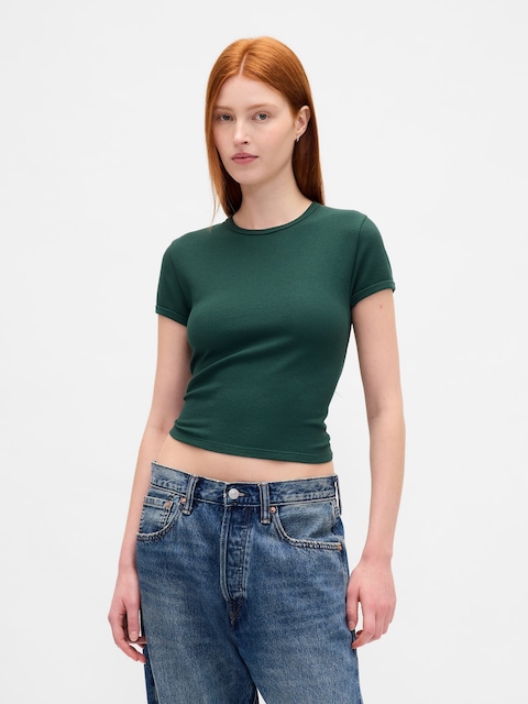 T-SHIRT AJUSTÉ COURT EN TISSU GAUFRÉ
