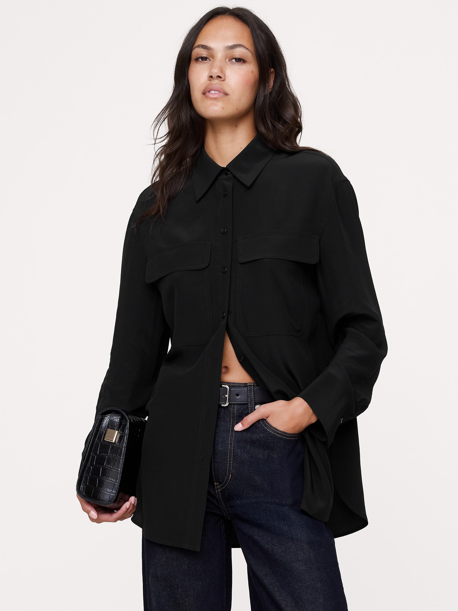 Oversized Matte Silk Utility Shirt