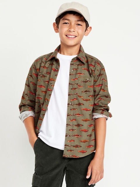 Printed Long-Sleeve Flannel Pocket Shirt for Boys
