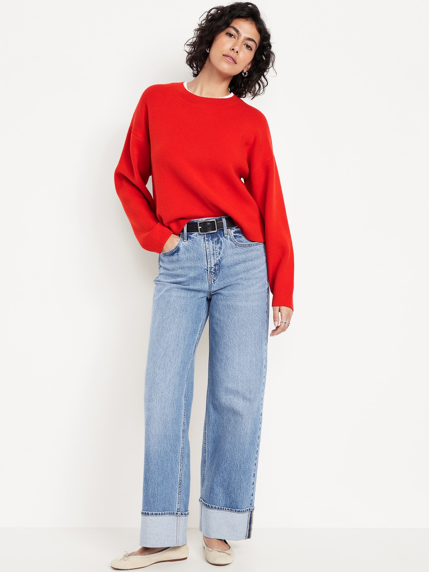 Extra High-Waisted Cuffed Wide-Leg Jeans