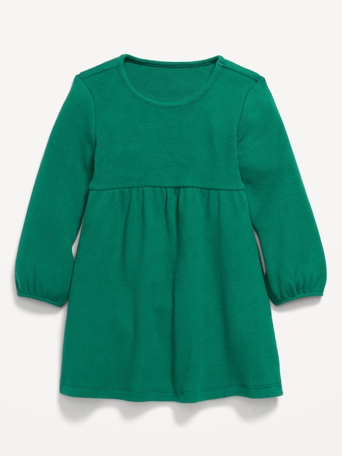 Long-Sleeve Waffle-Knit Dress for Toddler Girls