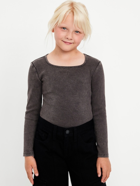 Long-Sleeve Fitted Ribbed Top for Girls