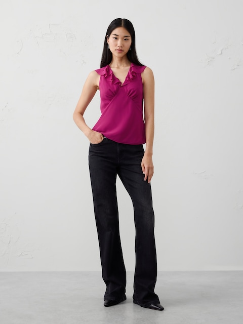 Ruffle V-Neck Chiffon Top