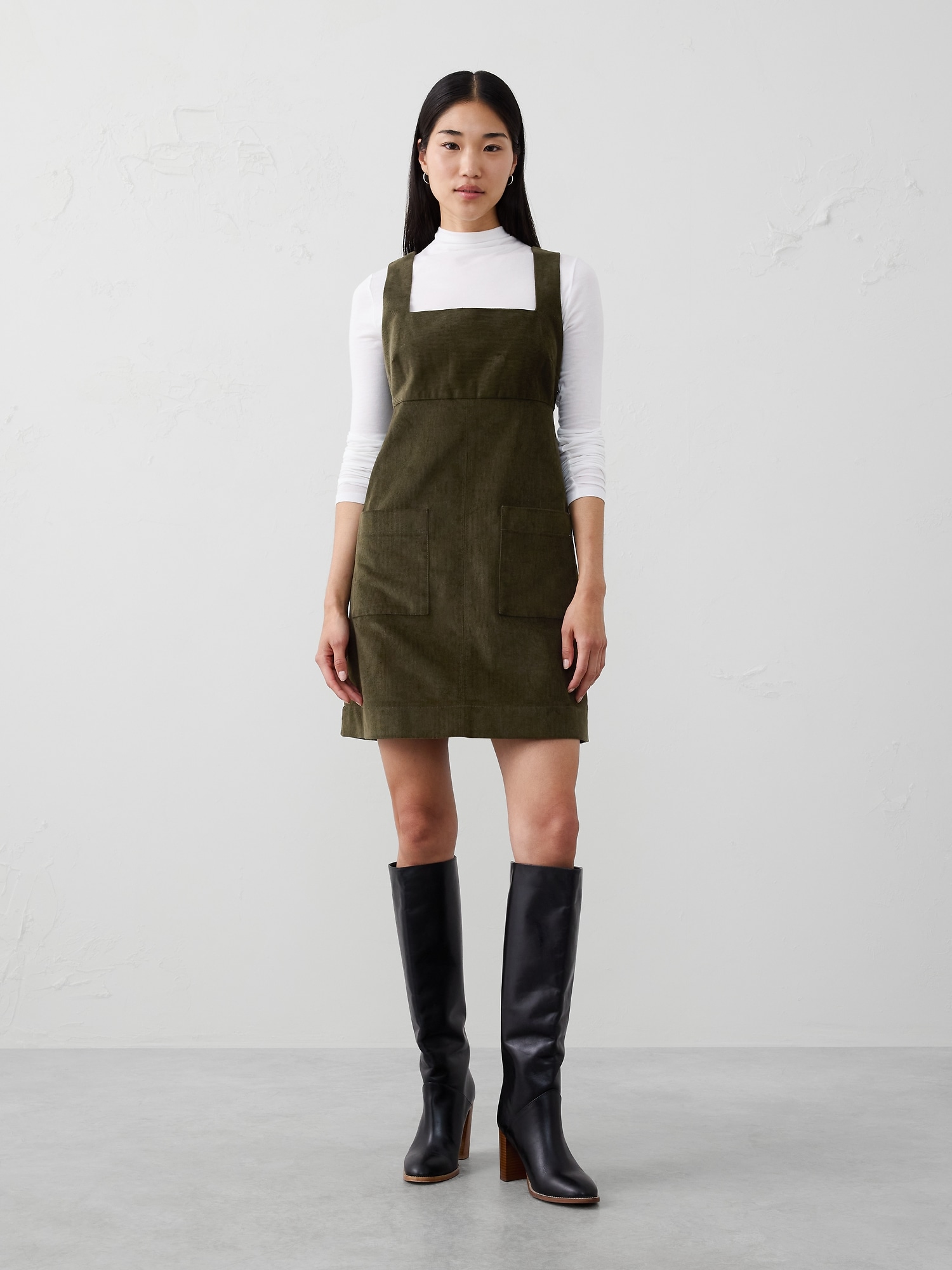 Corduroy Empire-Waist Mini Dress