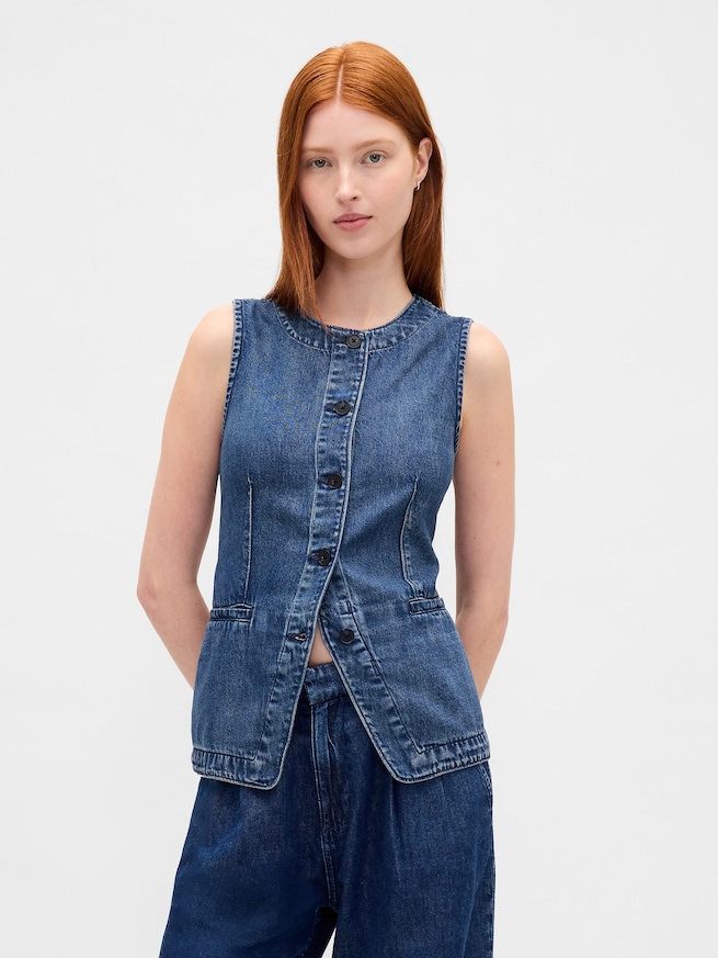 ウルトラソフトデニム ロングラインベスト-0