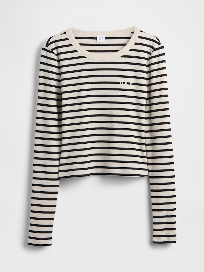 リブ クロップド GAPロゴ クルーネックTシャツ-4