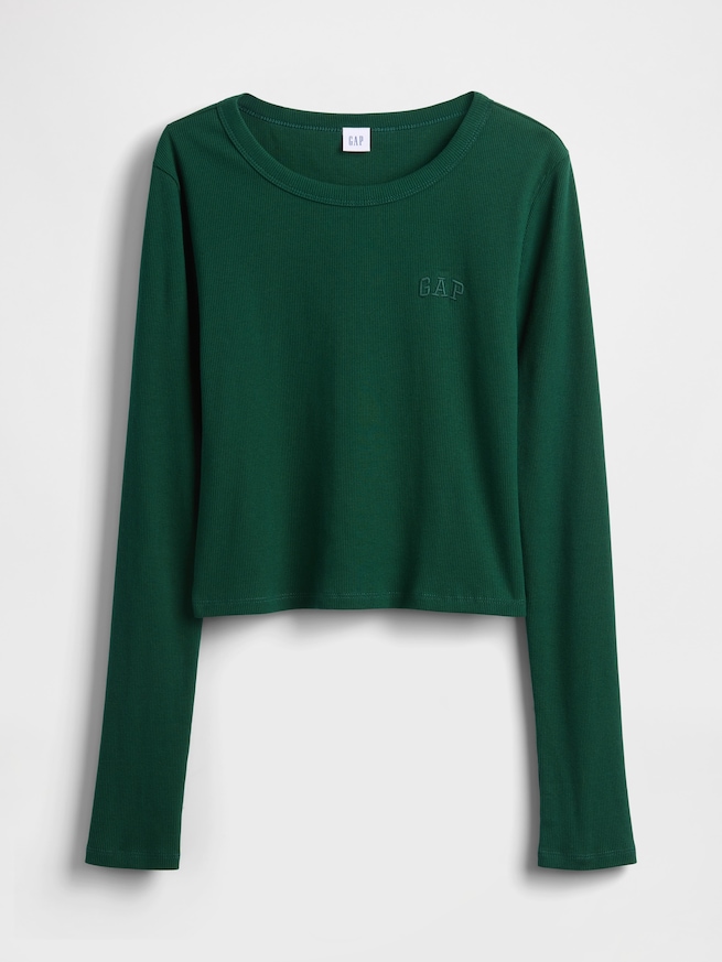 リブ クロップド GAPロゴ クルーネックTシャツ-4