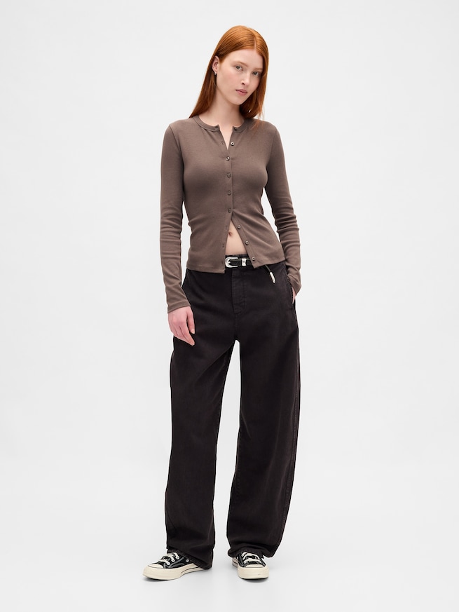 モダン クルーネック カーディガン-1