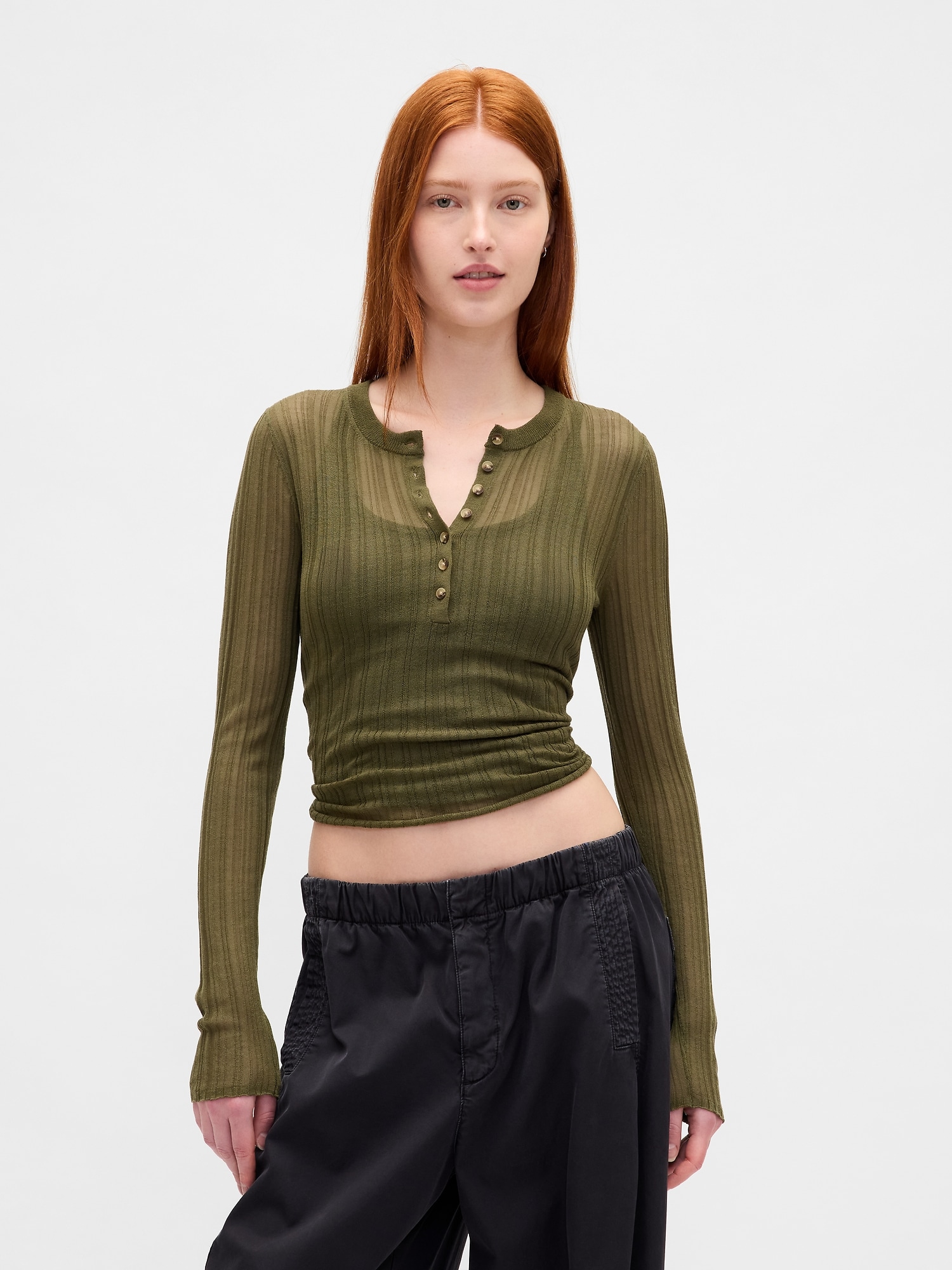 Gap公式オンラインストア | シアー リブ ヘンリーネックセーター