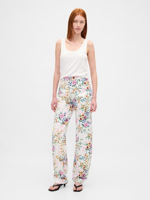 High Rise Floral Barrel Jeans