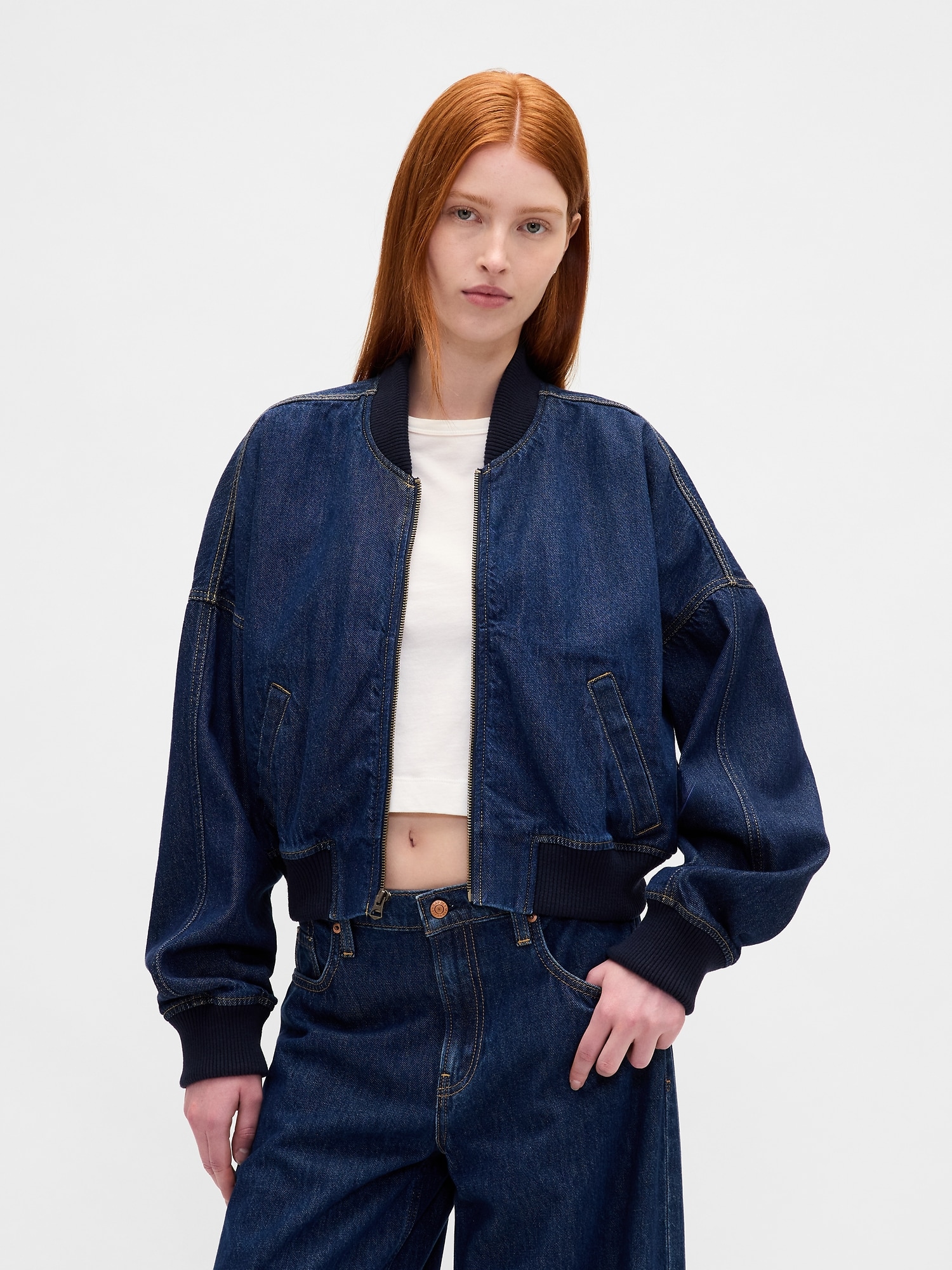 BLOUSON D'AVIATEUR EN DENIM DOUCEUR SUPRÊME