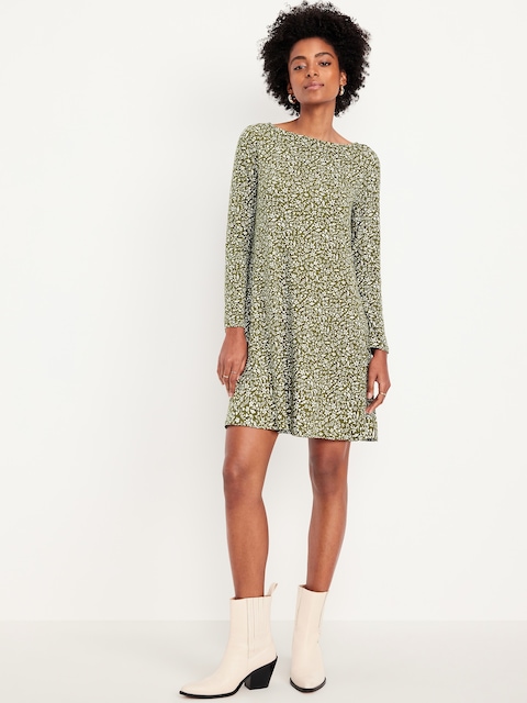 Long-Sleeve Mini Swing Dress