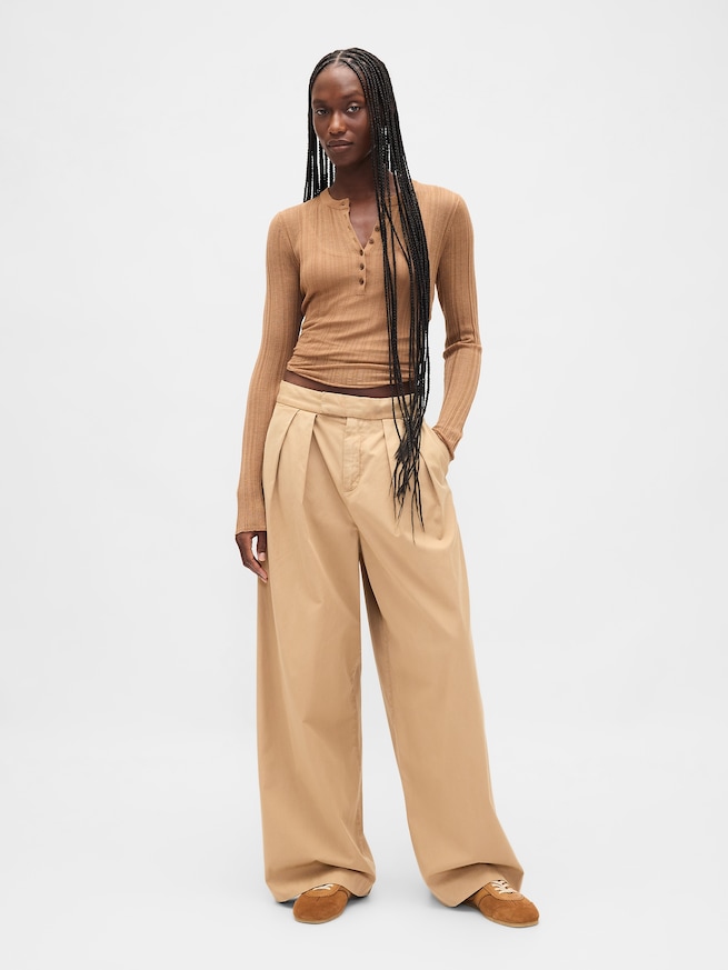 シアー リブ ヘンリーネックセーター-1