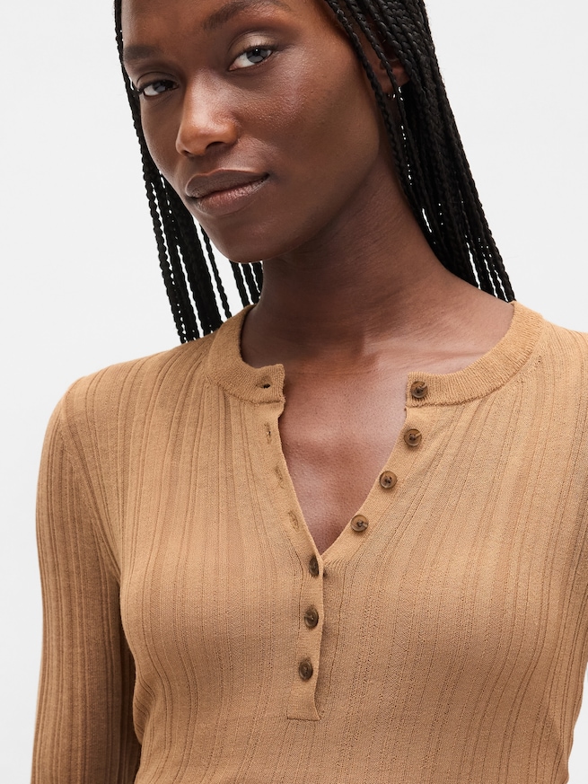 シアー リブ ヘンリーネックセーター-3