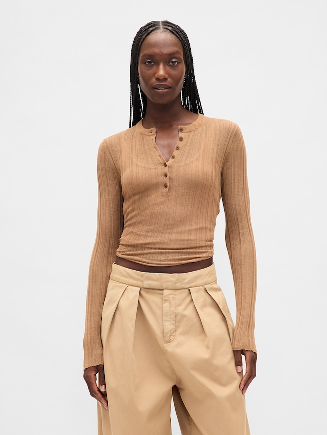 シアー リブ ヘンリーネックセーター-0