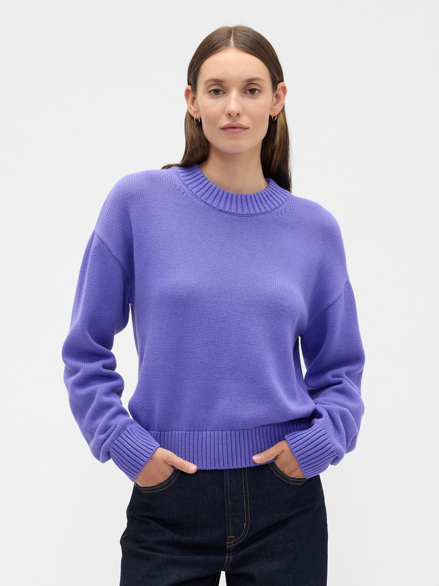 Relaxed Cropped Crewneck Sweater