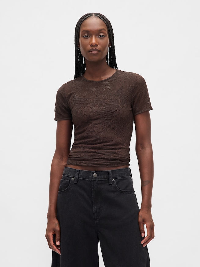 フローラル レース メッシュトップス-0