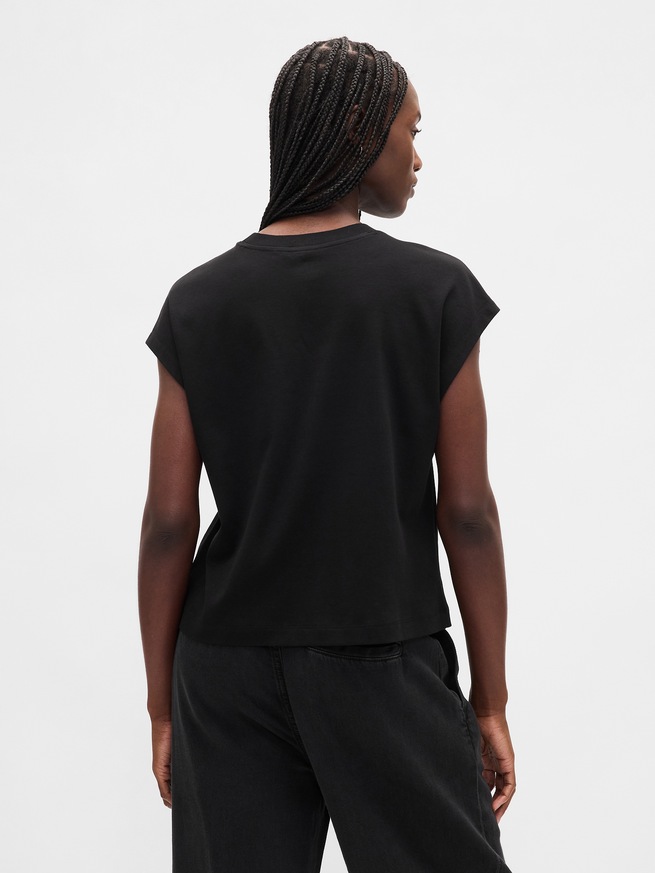 スーピマ® コットン リラックスフィット クロップドTシャツ-2