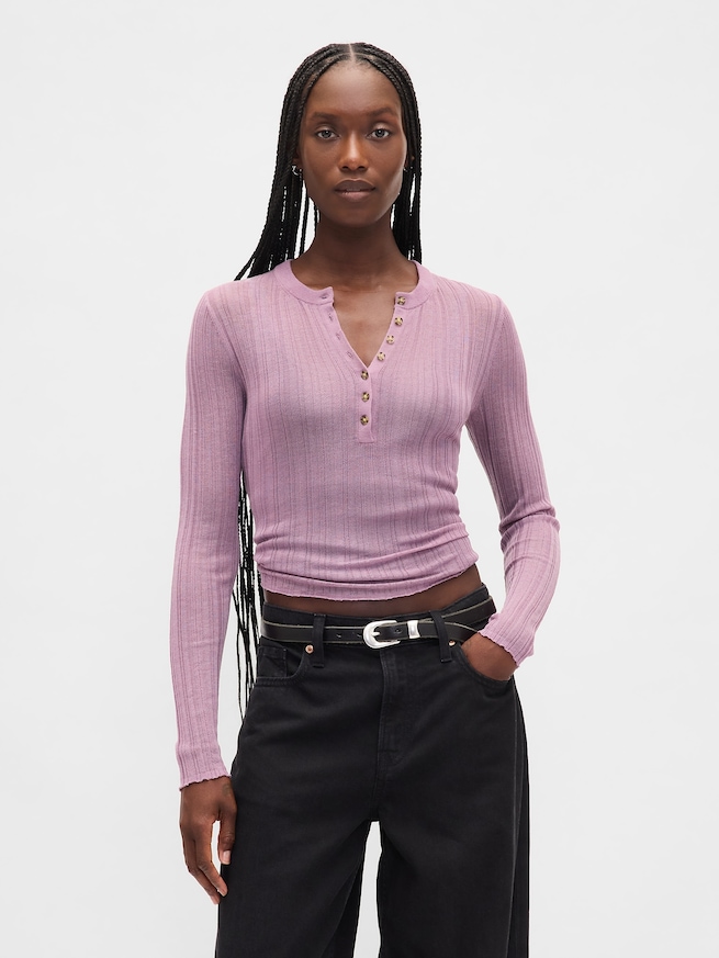 シアー リブ ヘンリーネックセーター-0