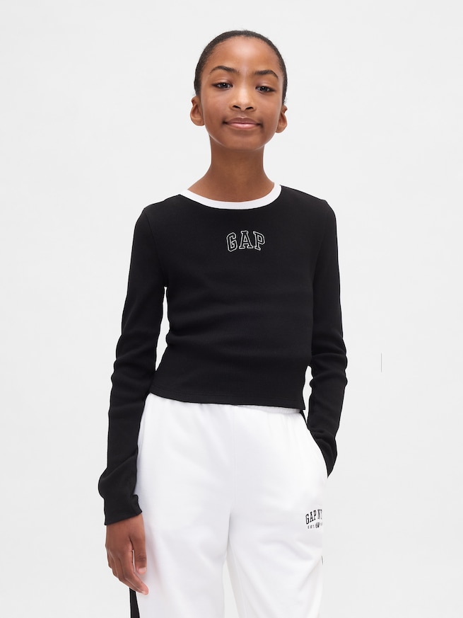 GAPロゴ クロップド リンガーTシャツ (キッズ)-0