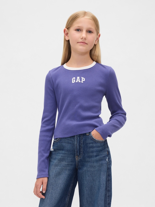 GAPロゴ クロップド リンガーTシャツ (キッズ)-0