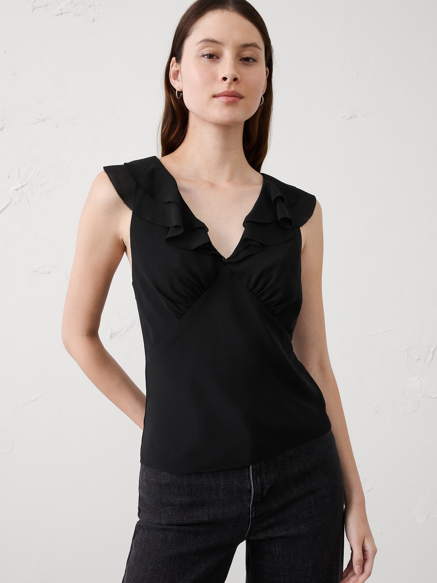 Ruffle V-Neck Chiffon Top