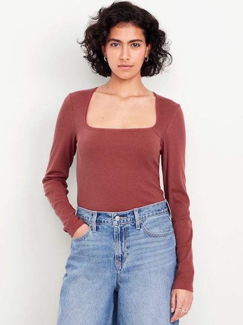 Long-Sleeve Square-Neck Top