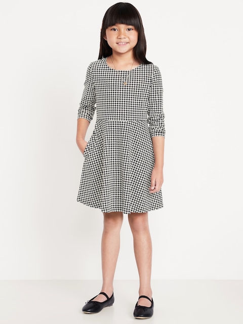 Printed Long-Sleeve Fit and Flare Dress for Girls