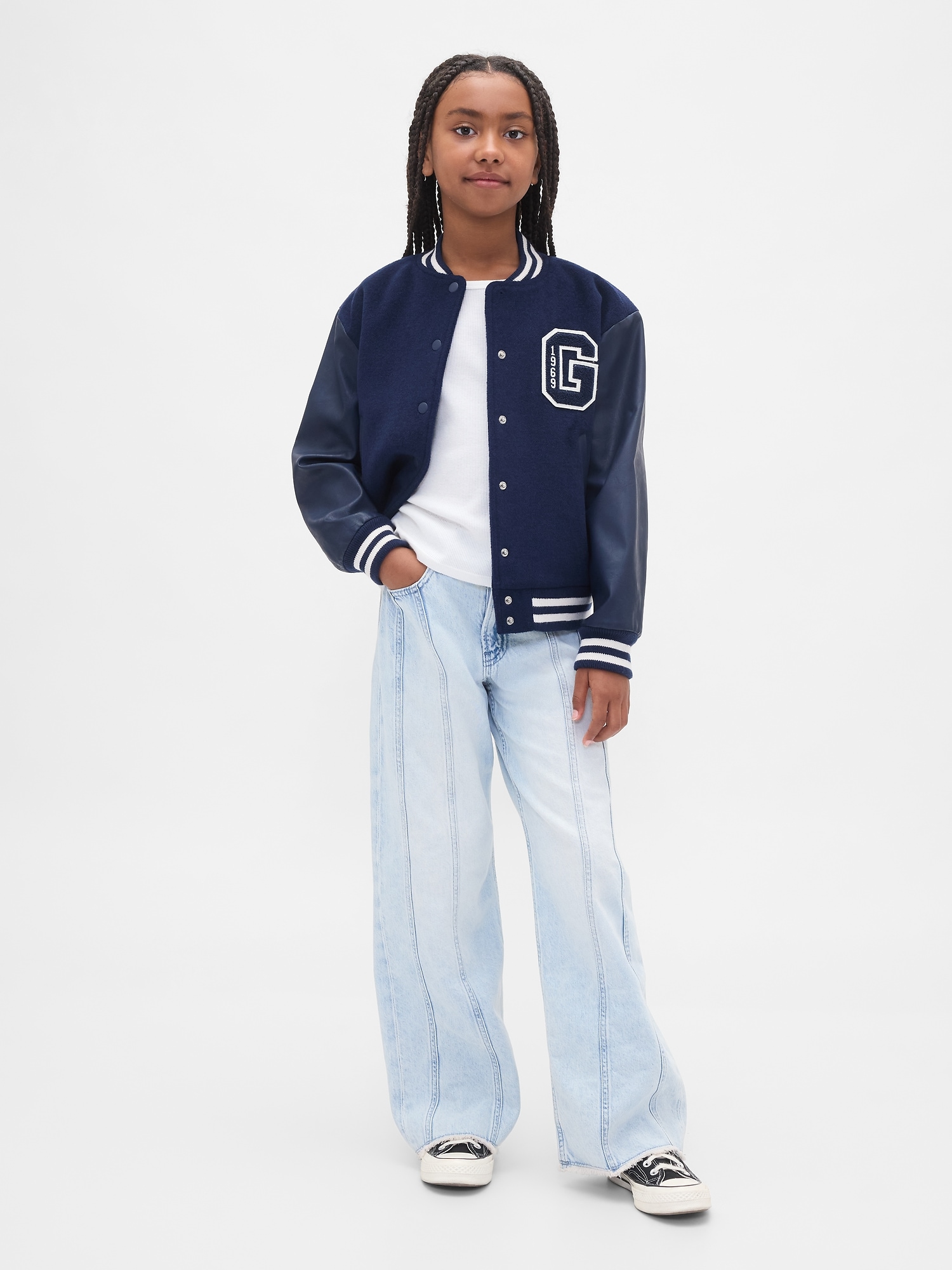 Kids Low Rise Stride Seamed Wide-Leg Jeans